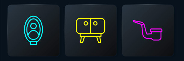 设线博物馆肖像画、烟筒、电视桌架。黑色方形按钮。向量图片下载