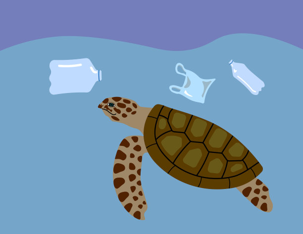 海洋中的塑料垃圾对海洋生物有影响。环境破坏危机概念。插图。图片下载