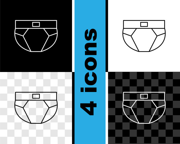 设置线男子内裤图标隔离在黑白，透明的背景。人的内衣。向量图片下载