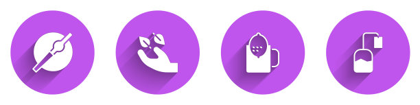 香烟，茶叶在手，柠檬茶杯和长阴影袋图标。向量图片下载