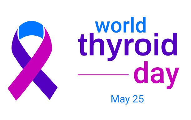 世界甲状腺日背景，彩色丝带设计和排版。图片下载