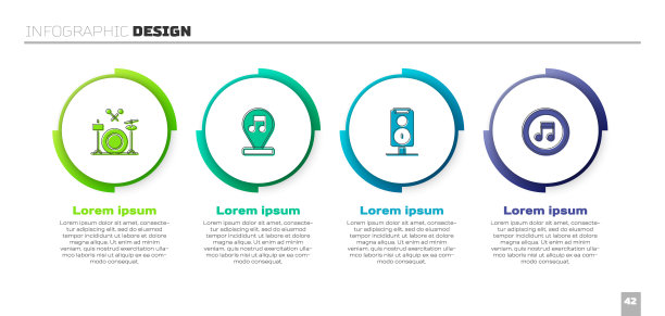 设置鼓，音乐笔记，音调，立体声扬声器和。业务信息图表模板。向量图片下载