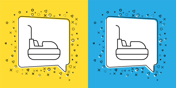 设置线碰碰车图标隔离在黄色和蓝色的背景。游乐园。儿童娱乐乐园、休闲公园。向量图片下载