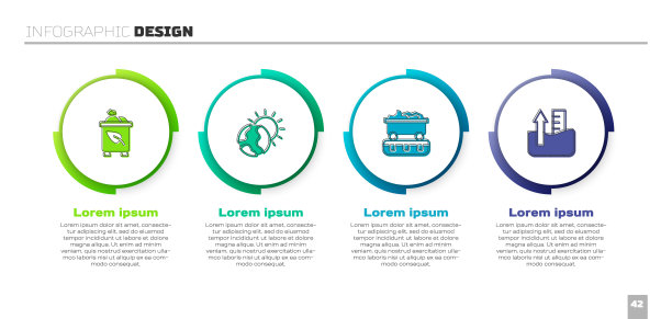 设置回收站与回收，全球变暖，煤炭列车和上升水位。业务信息图表模板。向量图片下载