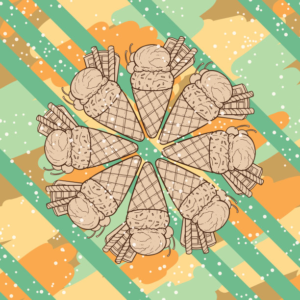 两勺线艺术冰淇淋插图作为无缝表面图案设计图片下载