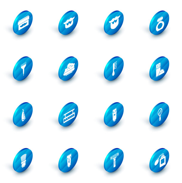 套装胡子和胡须，须后水，发刷，直剃刀，剃须啫喱泡沫，和图标。向量图片下载