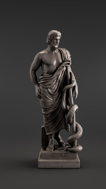 阿斯克勒庇俄斯的石膏雕像。“金头”药房的历史。古代棕色雕塑。3d渲染图片下载