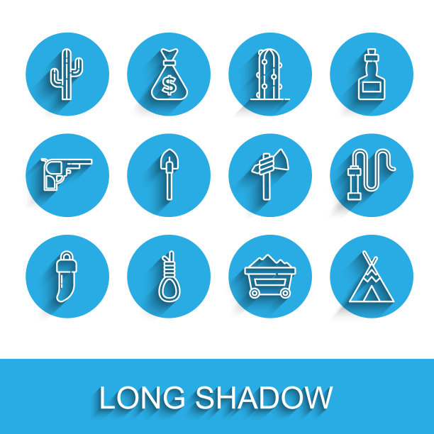 设置线牙齿，绞刑架绳环挂，仙人掌，煤矿小车，印第安帐篷或棚屋，铲子，皮鞭和战斧图标。向量图片下载