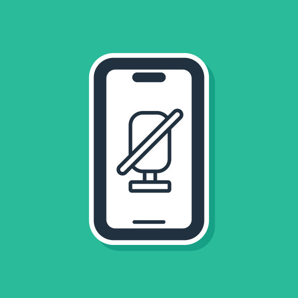 蓝色静音麦克风上的手机图标隔离在绿色背景。麦克风静音。向量图片下载