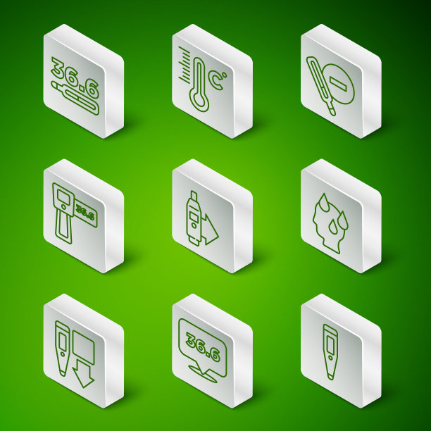 设置线数字温度计，医疗，气象，和高人体温度图标。向量图片下载