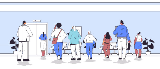 站在摄像机后面的商务人士在办公室走廊里等电梯图片下载