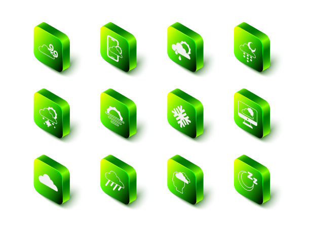 设置天气预报，云与雨和太阳，月亮，时间睡觉，雪花，男人头痛和图标。向量图片下载