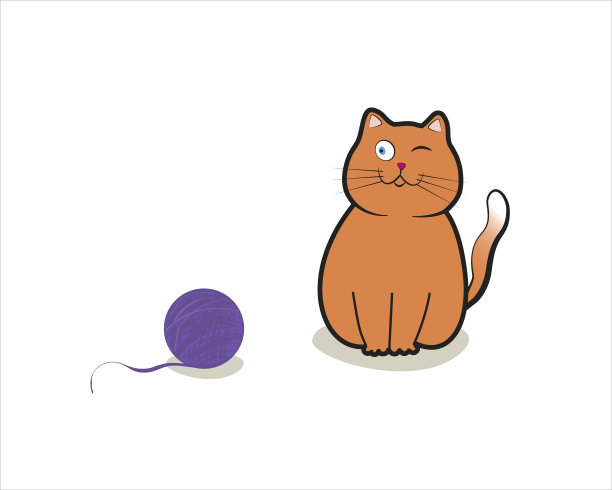 手绘猫咪在白色背景上玩线球图片下载