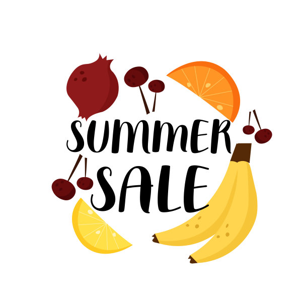 带水果的夏季促销广告横幅。多汁水果店销售模板。图片下载
