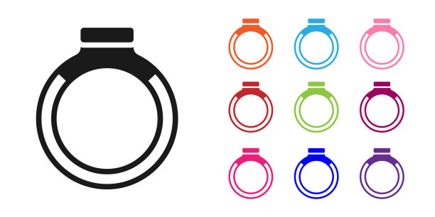 黑色金戒指图标孤立的白色背景。设置图标彩色。向量图片下载