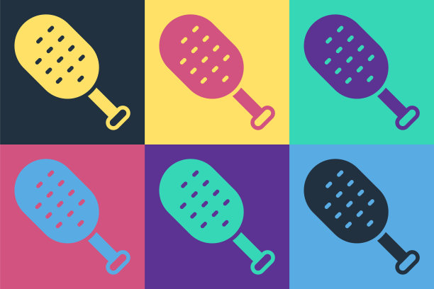 流行艺术桑拿刷图标孤立的颜色背景。有粗毛的木制刷子，用于在浴缸中洗涤。反脂肪按摩。向量图片下载