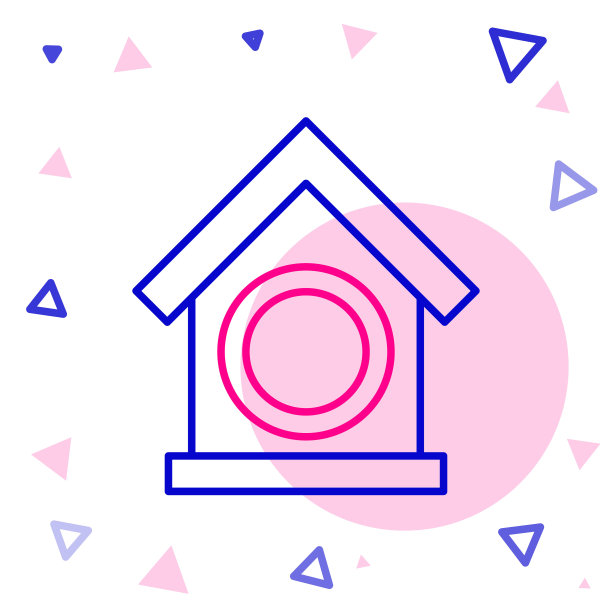 线狗的房子图标孤立的白色背景。狗窝。色彩缤纷的轮廓概念。向量图片下载