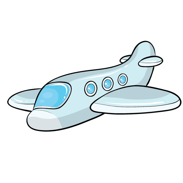 蓝色飞机，卡通插图，孤立的物体在白色的背景，矢量，图片下载