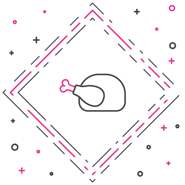 线烤火鸡或鸡图标孤立的白色背景。色彩缤纷的轮廓概念。向量图片下载