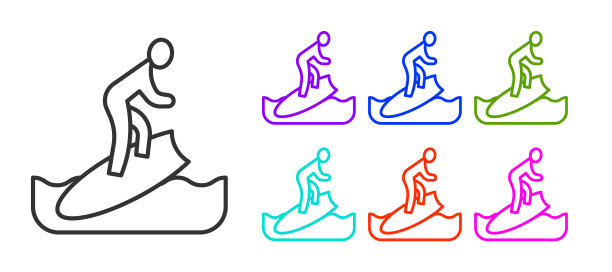 黑线冲浪板图标孤立在白色背景。冲浪板。极限运动。运动设备。设置图标彩色。向量图片下载