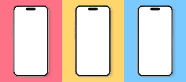 3D逼真的高质量智能手机模型与孤立的背景。智能手机模型收集。设备前视图。3D手机与阴影在白色背景。图片下载