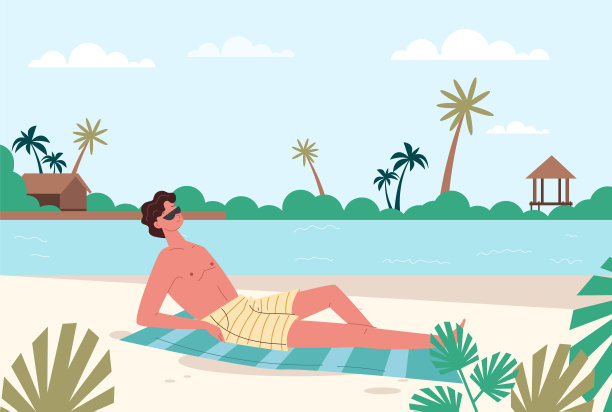 海滩海景暑假概念。矢量图形设计元素插图图片下载