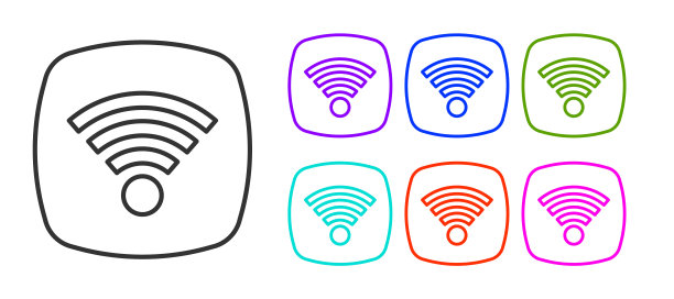 黑线Wi-Fi无线互联网符号图标隔离在白色背景。设置图标彩色。向量图片下载