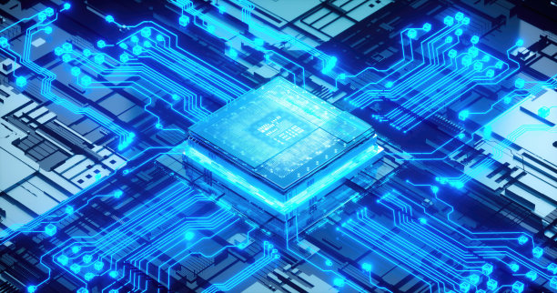 赛博朋克AI的3D渲染。电路板。技术背景。中央计算机处理器CPU和GPU的概念。主板数字芯片。科技背景。图片下载