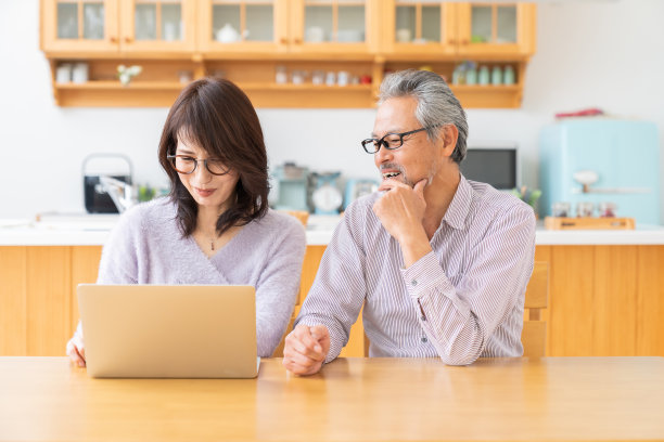 老年夫妇使用笔记本电脑图片下载