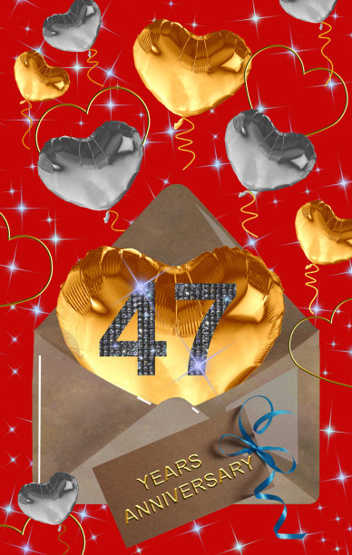 3d插图，47周年纪念。节日背景上的金色数字。周年庆典、派对的海报或卡片图片下载