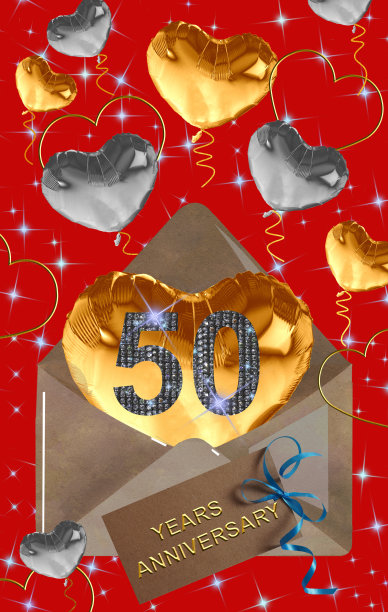 3d插图，50周年纪念。节日背景上的金色数字。周年庆典、派对的海报或卡片图片下载