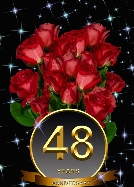 3d插图，48周年纪念。节日背景上的金色数字。周年庆典、派对的海报或卡片图片下载