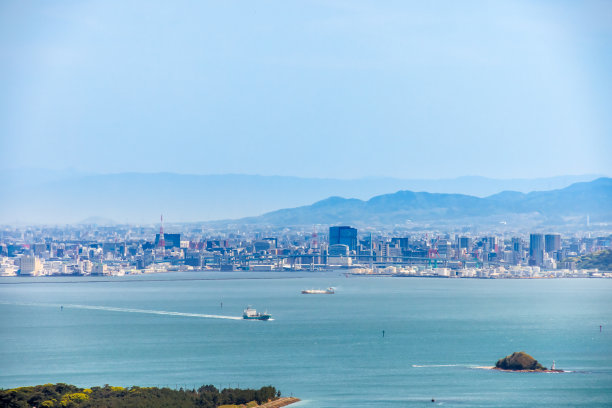 从福冈县鹿之岛眺望博多湾图片下载