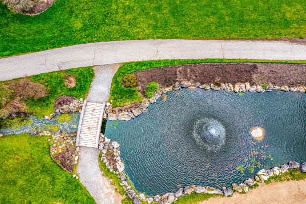 空中盖尔洛克花园和安大略湖，奥克维尔，加拿大图片下载