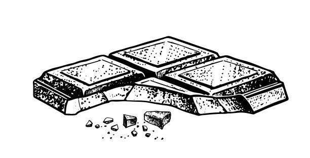 矢量素描插图咬巧克力块。复古风格的绘画。图片下载