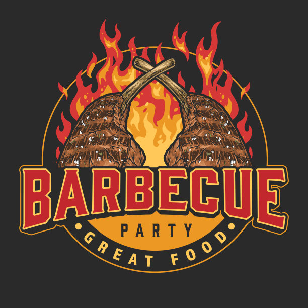 烧烤派对详细的彩色会徽图片下载