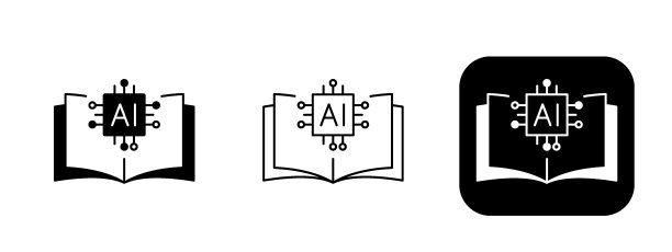 人工智能文字书写图标集成行式，机器学习，数字人工智能技术插画图片下载