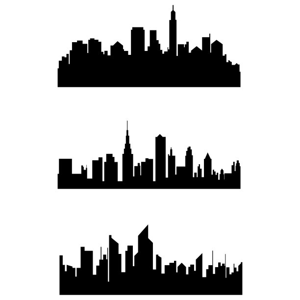 现代城市景观轮廓矢量集合。城市城市景观轮廓矢量插图图片下载