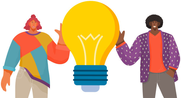 人们与技术打交道。同事们与灯泡沟通和讨论新的启动图片下载