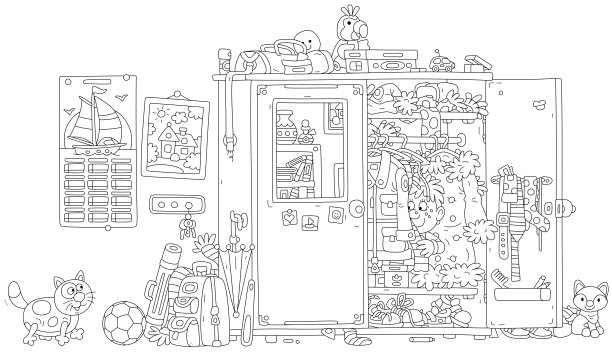 小男孩和猫玩捉迷藏图片下载