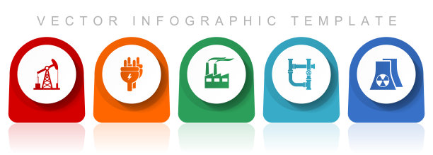 工业图标集，平面设计各种彩色图标，如石油工业，电力，工厂和核电站的网页设计和移动应用程序，信息图形矢量模板在eps 10v图片下载