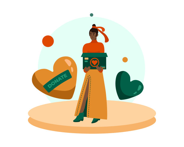 美国年轻女子扶着箱子。多种族的卡通人物志愿服务图片下载