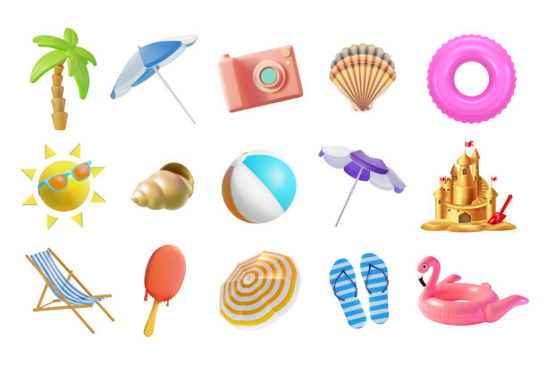 暑期旅游概念元素集。向量图片下载