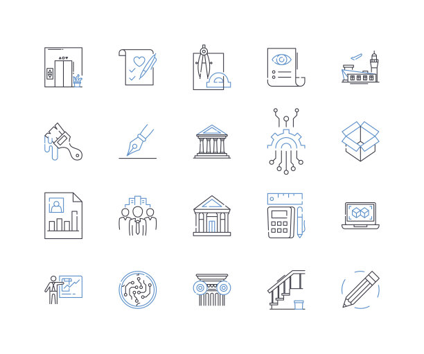 统计技术线图标收集。回归，方差分析，假设，概率，异常值，抽样，方差向量和线性说明。相关性，正态性，显著性概述标志设置图片下载