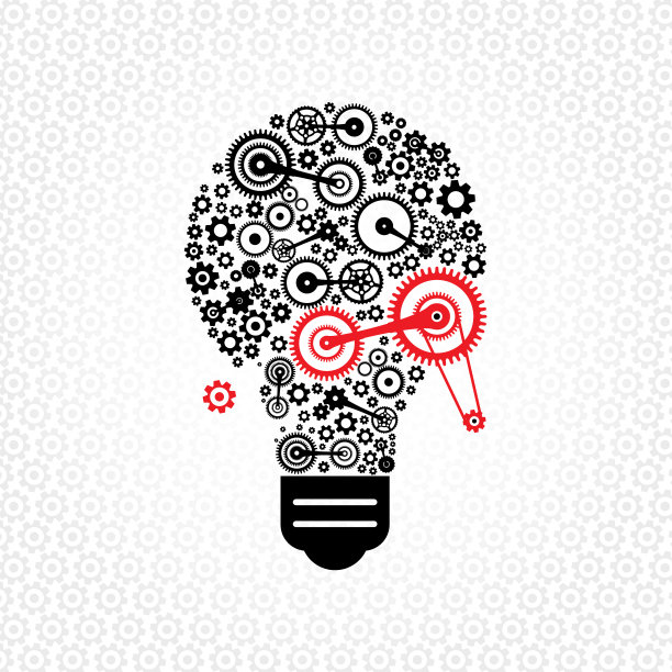 能源符号-灯泡由齿轮与齿轮的背景-技术概念的想法图片下载