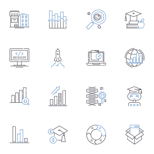 建筑线条图标集合。设计，结构，空间，形式，材料，对称，比例矢量和线性插图。功能、美学、创新轮廓标志设置图片下载