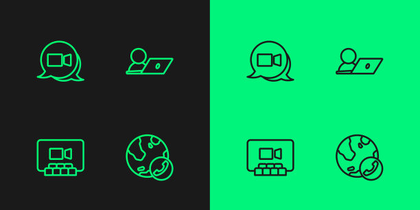 设置线路视频聊天会议，和图标。向量图片下载