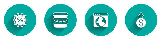 设置折扣百分比标签，浏览器窗口，全球和金融增长美元图标长阴影。向量图片下载