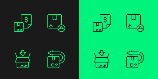 设置线路返回纸箱，纸箱，运单和图标。向量图片下载
