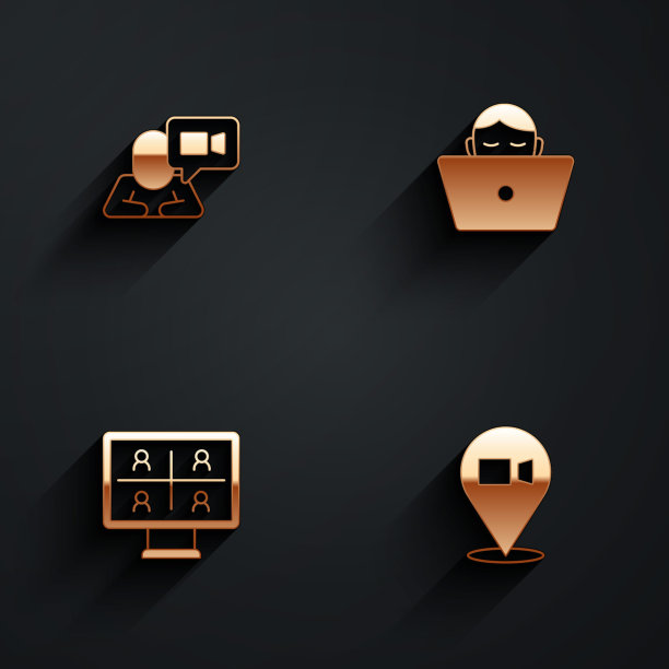 设置视频聊天会议，自由职业者和长阴影图标。向量图片下载